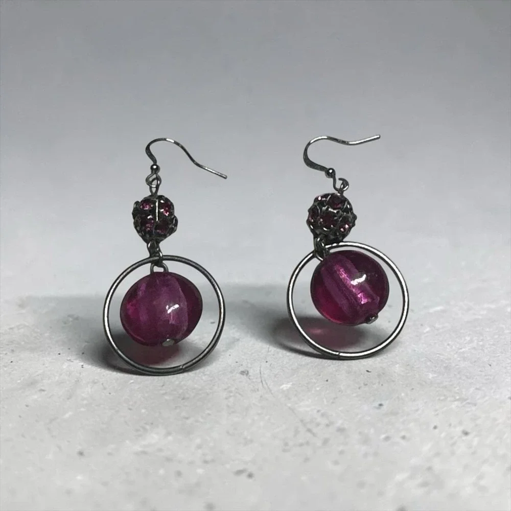 Unbranded Drop Earrings Women OS Magenta Excellent Geometric Orb Gunmetal Pavé